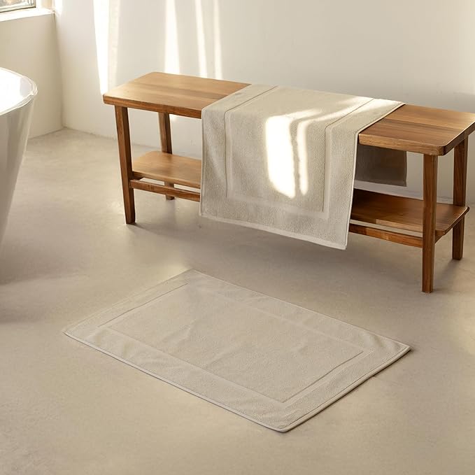 SALBAKOS 100% Turkish Cotton Bath Mat Set 2-Piece - 20x34 inch, Premium Quality Hotel & Spa Collection, Soft, Absorbent, Long Lasting, Durable Bathroom Rugs | Made in Turkey (Stone, 2 Bath Mats)