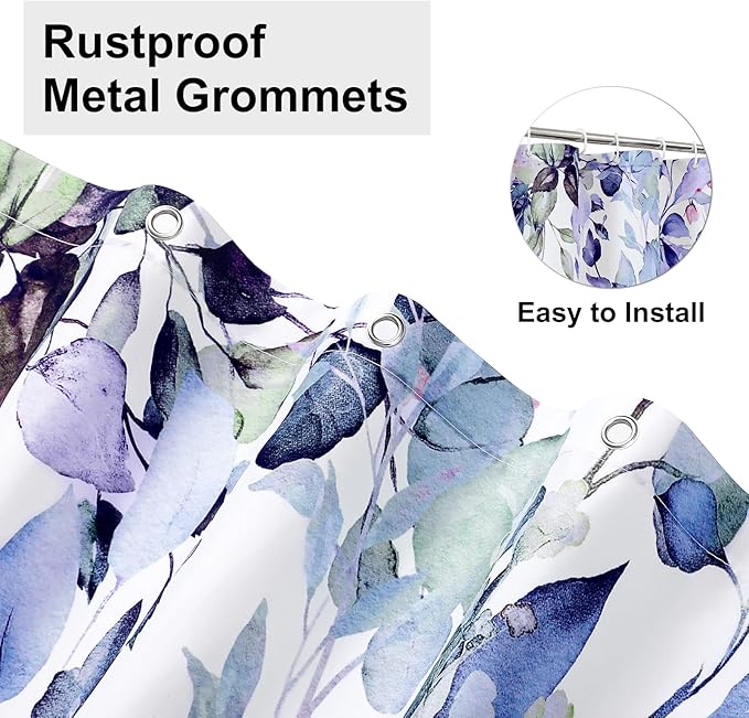Colorful Star Green Eucalyptus Waterproof Shower Curtain Set with Hooks, Minimalist Watercolor Floral Print Bathroom Décor, Plant Leaves Washable Fabric Shower Curtain, 72 x 72 Inch
