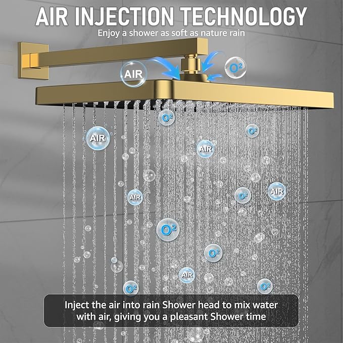 Iriber Gold Shower System Wall Mount with Rainfall Shower Head and Handheld,Shower Faucet Set Mixer Trim Kit (Valve Included),Brushed Gold