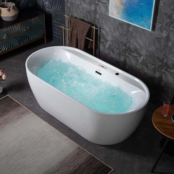 WOODBRIDGE 72" x 35-3/8" Whirlpool and Air Bath Heated Soaking Combination Tub with Adjustable Speed Air Blower and Display Control Panel, Matte Black Finish Trim and Drain Kit,BM-500
