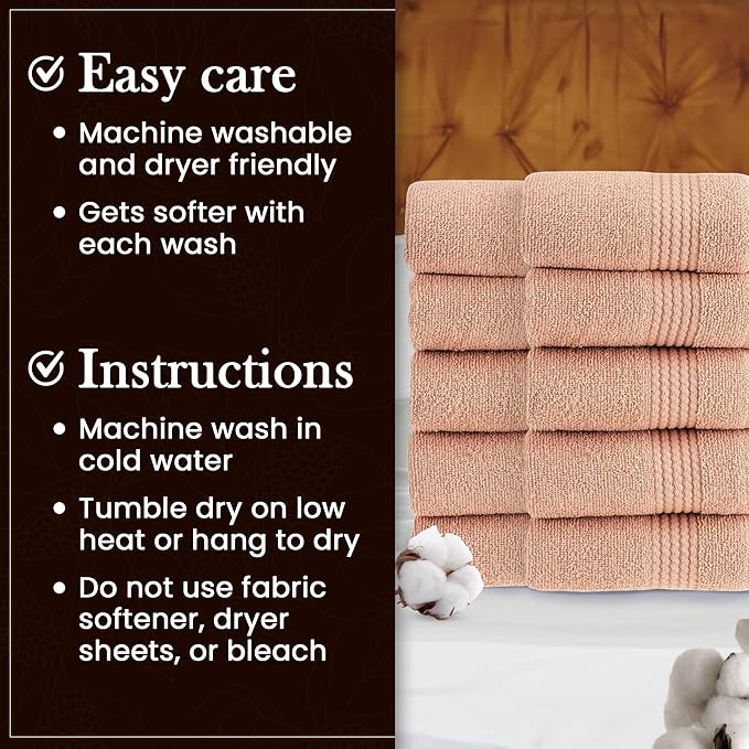 HALLEY Turkish Cotton Towels (Pack of 10) Washcloths Super Soft Highly Absorbent 100% Cotton Fingertip Towels for Bathroom and Kitchen for Mother’s Day (Peach)