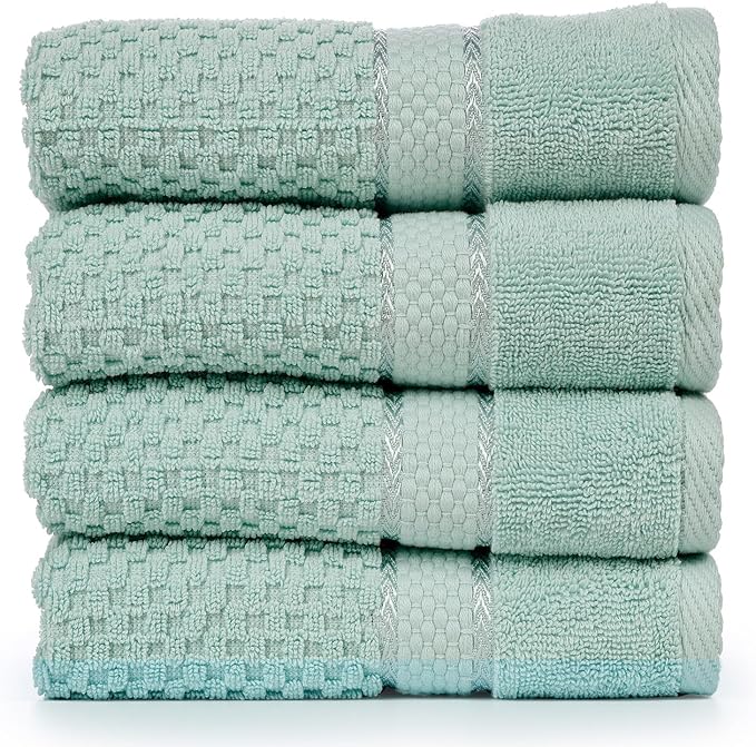 Ample Decor Bath Towels for Bathroom Set of 4 100% Cotton Popcorn Textured - Mint Green- 30 X 54 Inch