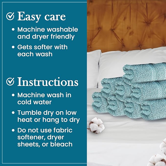 HALLEY Turkish 8 Pack Premium Washcloths (8 Pieces) 650 GSM Highly Absorbent Super Soft 100% Cotton - 8 Washcloths (Turquoise)