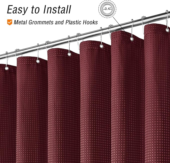 Gibelle Small Stall Shower Curtain 36 x 72, Narrow Half Waffle Weave Textured Fabric Shower Curtain for Bathroom, Water Repellent, Machine Washable, Burgundy