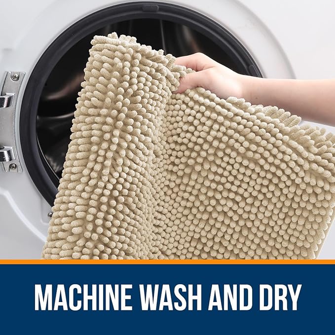 OLANLY Bathroom Rugs 47x32, Extra Soft Absorbent Chenille Bath Rugs, Rubber Backing Quick Dry, Machine Washable Bath Mats for Bathroom Floor, Tub and Shower, Home Decor Accessories, Beige