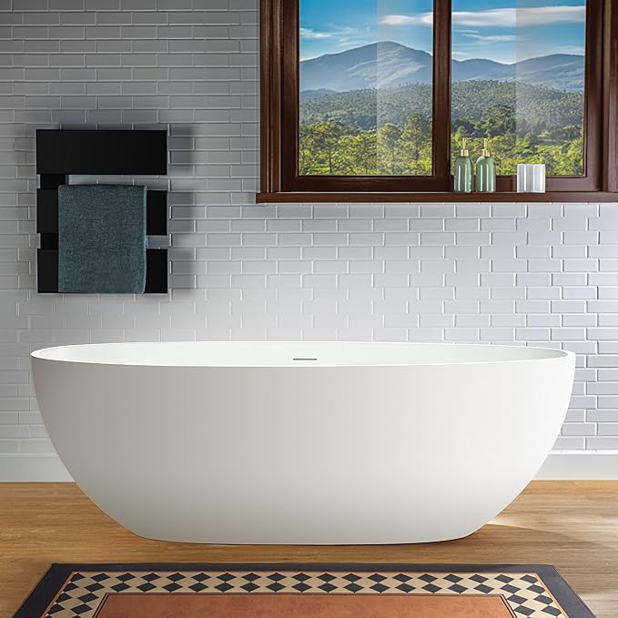 WOODBRIDGE 67 in. x 30.75 in. Stone Resin Luxury Contemporary Solid Surface Freestanding Bathtub in Matte White