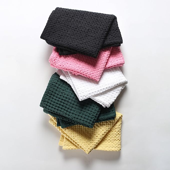 Native Fab 100% Cotton Premium Waffle Kitchen Towels, 4 Pack, 16" x 26", Super Absorbent Reusable Cleaning Cloths, Tea Towels, Machine Washable Hand Towels, Olive Green