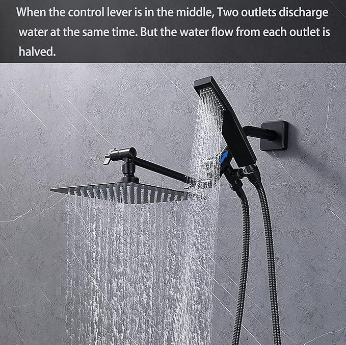 G-Promise Solid Metal Shower Arm Diverter with Holder for Hand Held Showerhead and Fixed Spray Head, G 1/2 3-Way Bathroom Universal Diverter System Replacement Part (Oil Rubbed Bronze)