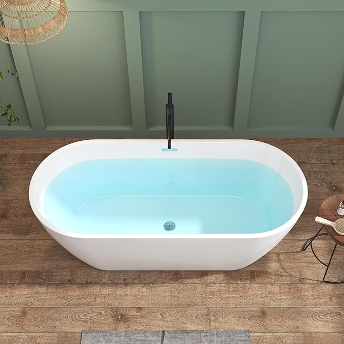 FerdY 67" Bali Elite Acrylic Freestanding Bathtub, Gracefully Shaped Freestanding Soaking Bathtub, Toe-Tap Chrome Drain and Minimalist Linear Design Overflow Included, cUPC Certified