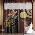 Dark Brown Boho See Through Mesh Top Shower Curtain with Window, Black and Brown Mid Century Modern Double Layer Shower Curtains with Snap in Liner, Waterproof Fabric with Hooks, 71x72 in