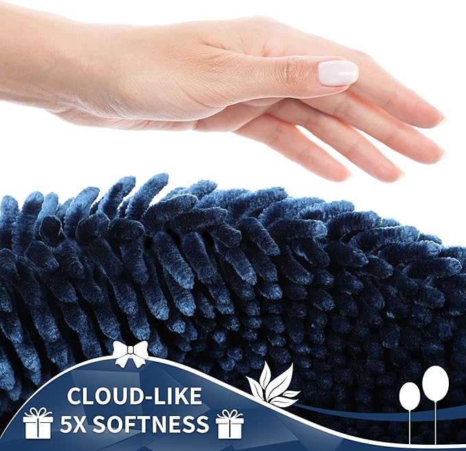 Yimobra Chenille Bathroom Rugs Non Slip, Extra Thick Soft Absorbent Bath Rug 31.5x20 Inch, Machine Washable Quick Dry Bath Mat for Bathroom Floor, Tub and Shower, Home Decor Accessories, Navy Blue