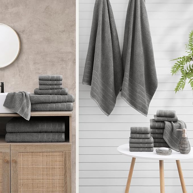 Casa Platino 100% Cotton Bathroom Towels Set – 24 Pc Collection – Plush Ring Spun Towels, Soft & Absorbent, Great for Salon, Spa or Home Use, Includes 6 Towel Types – Ultimate Grey