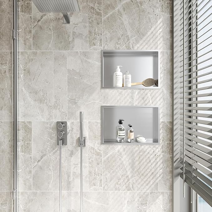 Neodrain Shower Niche, Bathroom Shelf Inner Size 18" X 12", Brushed Stainless Steel Bathroom Wall Niche Cubby, No Tiled Recessed, Stainless Shelf for Storage