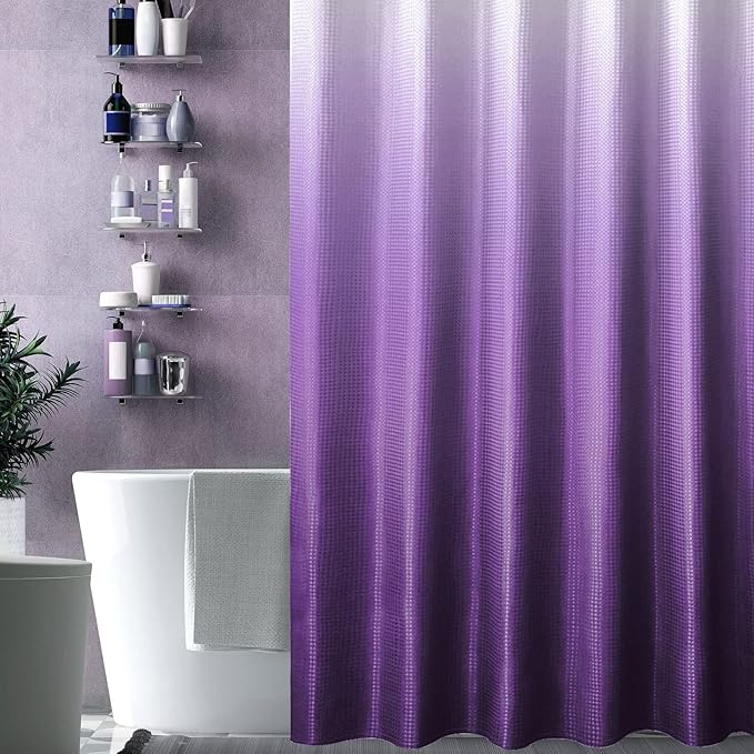 Gibelle Purple Shower Curtain, Waffle Weave Ombre Fabric Shower Curtain Purple Bathroom Decor Accessories Set with Hooks, Water Repellent and Machine Washable, 72 x 72