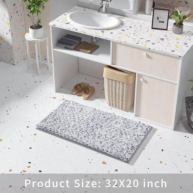 Yimobra Bath Mats for Bathroom Non Slip, 31.5x20, Extra Soft Chenille Bathroom Rugs, Fluffy Plush Luxury Shower Mat Outside, Water Absorbent, Machine Washable, Sink and Tub, Light Grey & Dark Grey