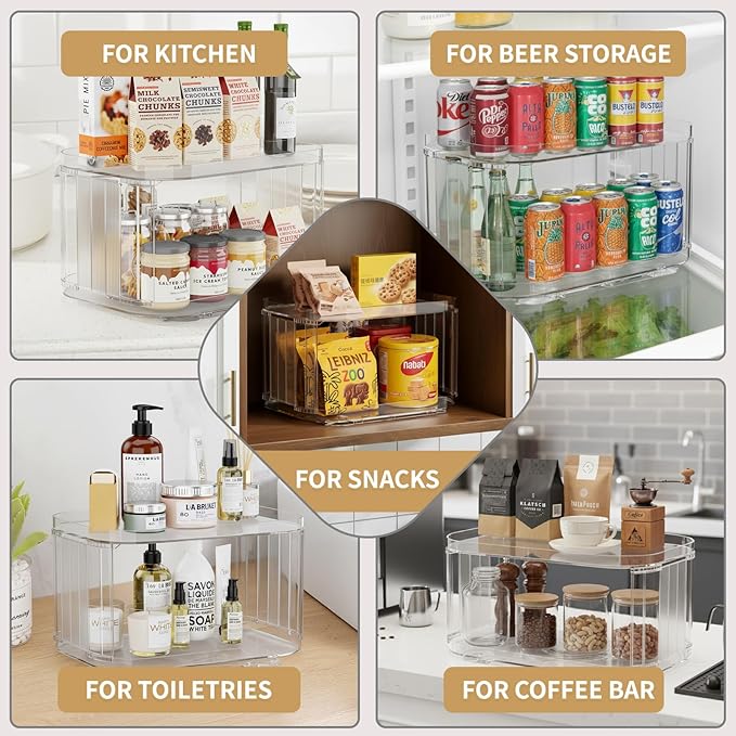 2-Tier Lazy Susan Turntable Organizer for Cabinet/Countertop/Pantry/Bathroom/Coffee Bar, 12.8''Lazy Susan 360°Rotating Storage, Max Weight The Top Holds Up to 26lb (1Pack)