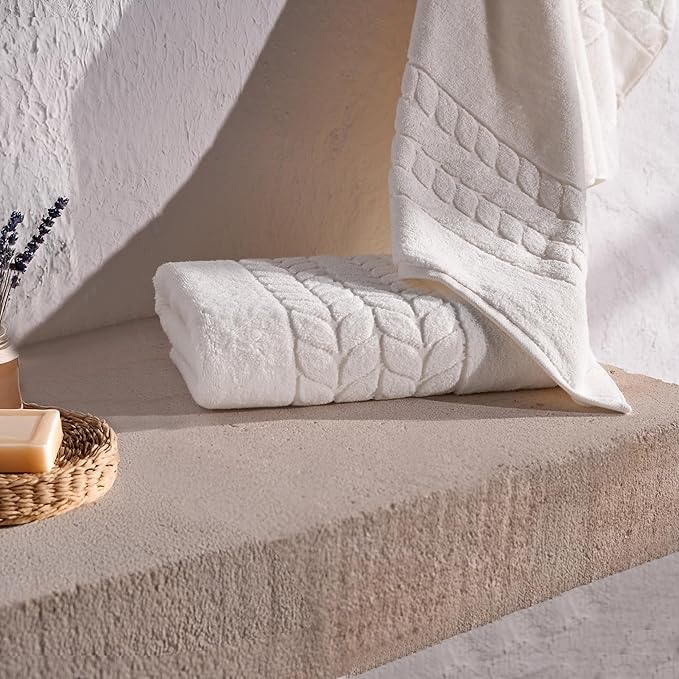 BAGNO MILANO Organic Turkish Cotton Bath Towels, Luxury Jacquard Collection, Certified Organic Highly Absorbent, Soft-Plush Towel Set (Cream, Bathsheet)