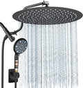 Cobbe 12 Inch All Metal Rain Shower Head, Dual Shower Heads with Handheld Spray Combo - Upgrade Extension Arm Height Adjustable - 9 Spray Filtered Shower Head, Black