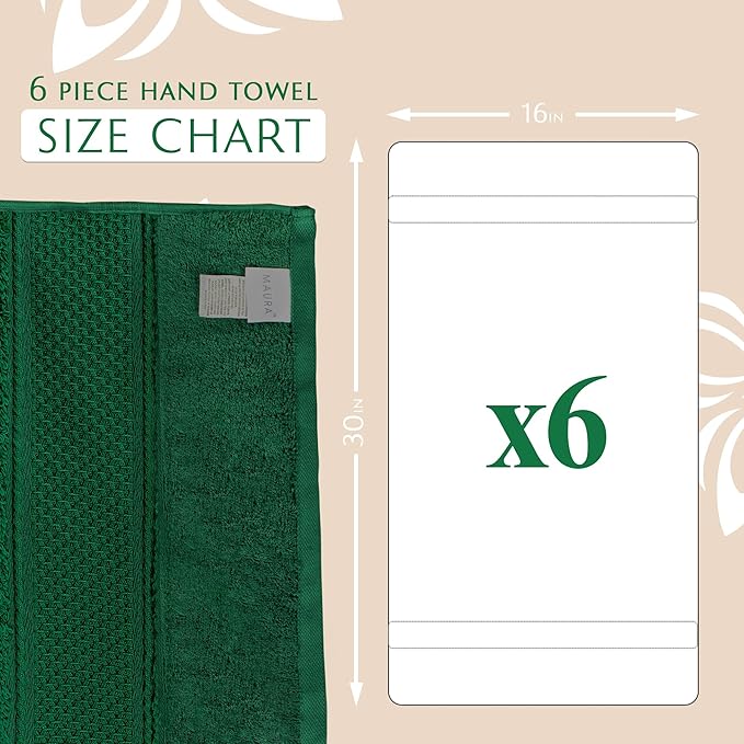 MAURA Hunter Green Hand Towels for Bathroom. Luxury Turkish Cotton Bath Hand Towels Set of 6. Ultra-Soft, Thick & Plush - Dark Green