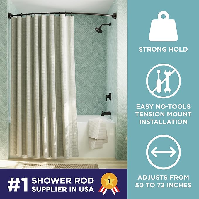Zenna Home Curved Shower Curtain Rod, No Drill, 50-72 Inch Adjustable Tension Shower Rod for Bathroom, Rustproof, 1-Inch Diameter, Non Slip, Easy Install, Adds Space in Shower, Bronze