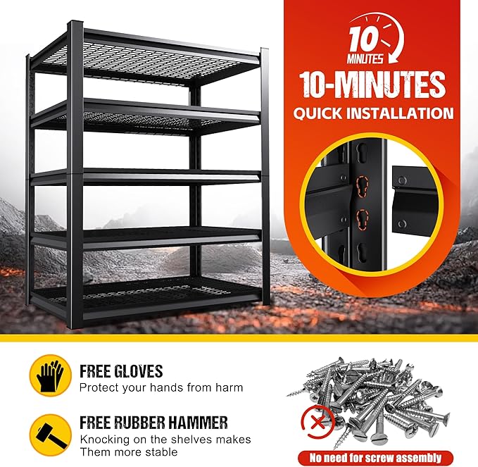 78" H Garage Shelving Heavy Duty Storage Shelves, 5-Tier Adjustable Metal Shelving Unit, Utility Garage Organizer Shelf for Basement, Pantry, Warehouse, Supermarket, 45.6" W x 19.7" D x 78" H