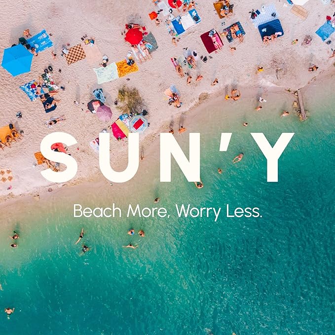 SUN'Y Waffle Microfiber Beach Towel – Sand Free, Quick Dry, Ultra Absorbent, Lightweight & Compact Travel Towel with Carry Bag - Large (63” x 31.5”), Groovy