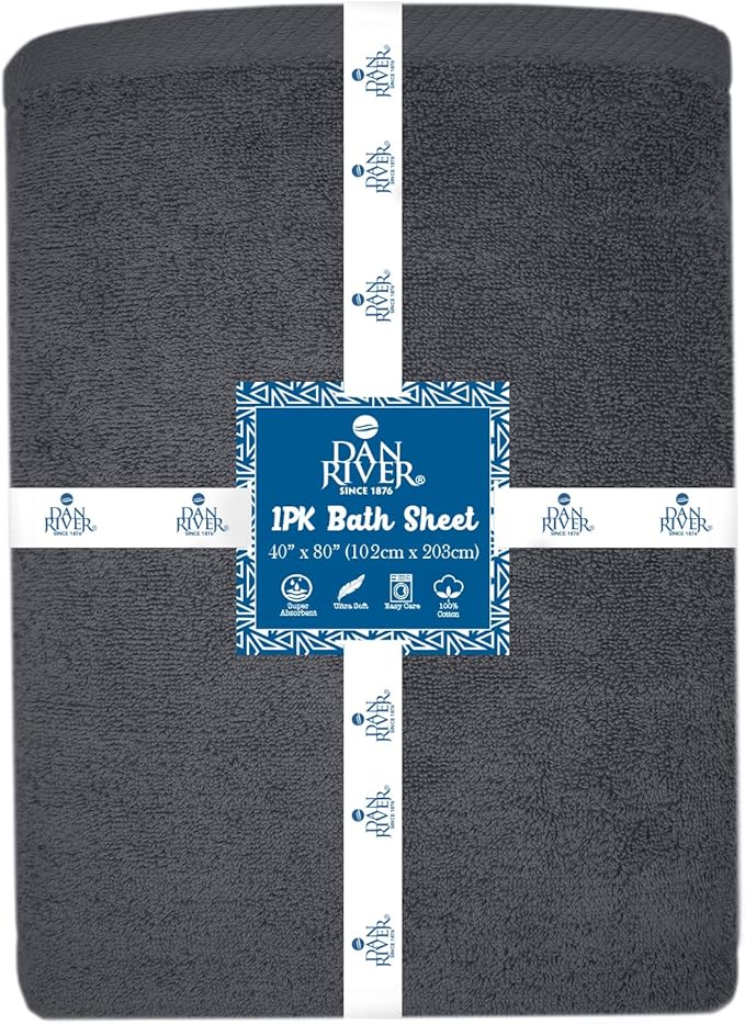 DAN RIVER Pack of 1 Bath Sheet 40x80 Inches, Extra Large Bath Towels Oversized, Absorbent Cotton Towels for Bathroom - Dark Gray