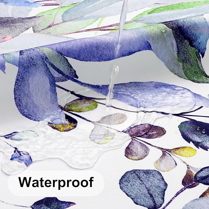 Colorful Star Green Eucalyptus Waterproof Shower Curtain Set with Hooks, Minimalist Watercolor Floral Print Bathroom Décor, Plant Leaves Washable Fabric Shower Curtain, 72 x 84 Inch