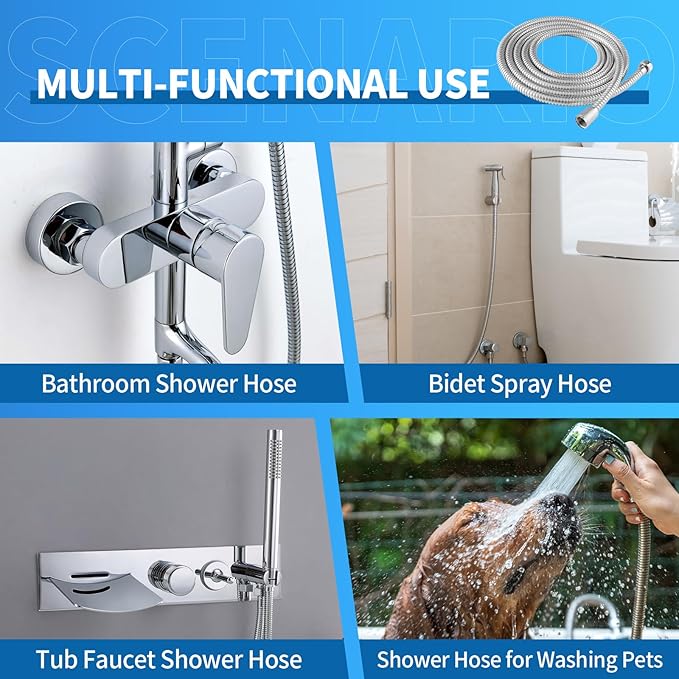 Shower Hose 118 Inch Extra Long Stainless Steel Shower Hose - Flexible & Wear-Resistant with Chrome-Plated Nut & Insert
