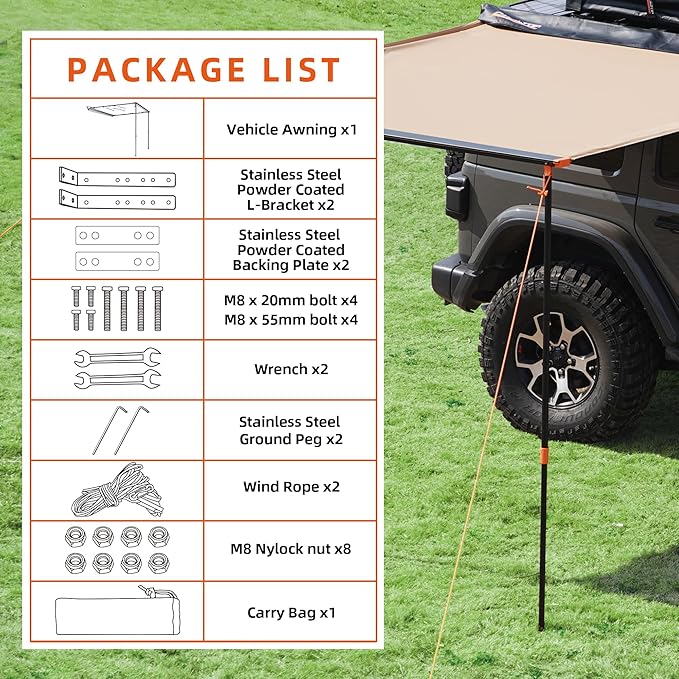 ALL-TOP Vehicle Awning 6.6'x10' Roof Rack Pull-Out Sun Shade UV50+, Weatherproof 4x4 Side Awning for Camping & Overland (Hardware Included)