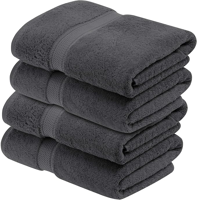 BNM Egyptian Cotton Heavyweight Towels, Ideal For Bathroom, Shower, Spa, 800 GSM Bath Towels, Highly-Absorbent, Luxury Bathroom Essentials, Ultra-Soft Plush Home Basics, Bath Towel Set of 4, Charcoal