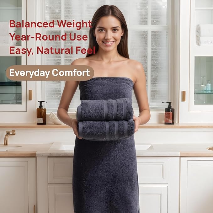 Cotton Bath Towel – Large 30x60 Inches, Soft, Thick & Absorbent Towel for Bathroom, Spa, or Home Use (Gray, 2 Pack – 30"x60")