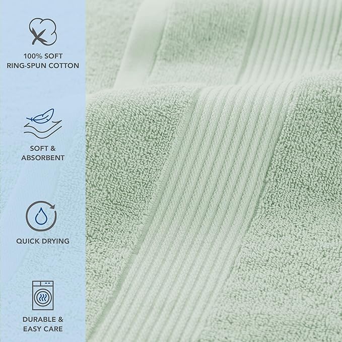 Arkwright Bath Washcloths 12 Pack - (Bulk Case of 60) Super Soft 100% Cotton, 600 GSM Quick Dry & Absorbent, Luxury Face & Body Wash Cloth Towels for Hotels, Spa, and Vacation Rental, Eucalyptus Green