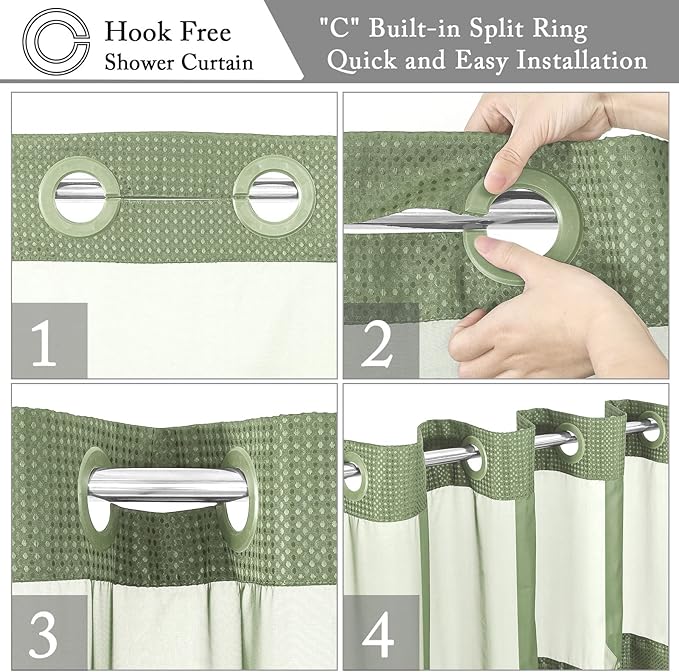 Gibelle Stall Small Shower Curtain 36x74, Waffle Weave Shower Curtain with Snap-in Fabric Liner Set, No Hooks Needed, Hotel Style with Mesh Top Window, Sage Green