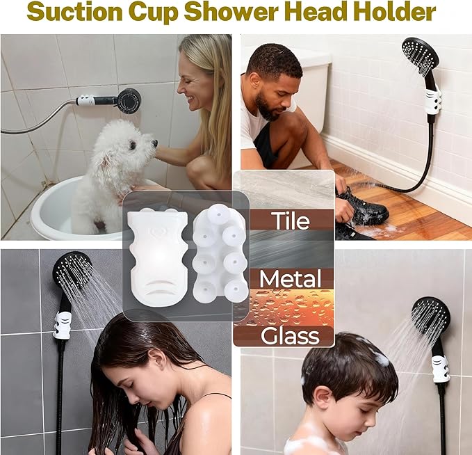 3-in-1 Bath&Kitchen Cleaning Set,Waterproof Bag, Multi-Purpose Glass Squeegee,Hair Catcher,Suction Cup Shower Head Holder for Deep Cleaning Kitchen, Bathroom, Glass, Grout, Sink, Corner, Tight Spaces