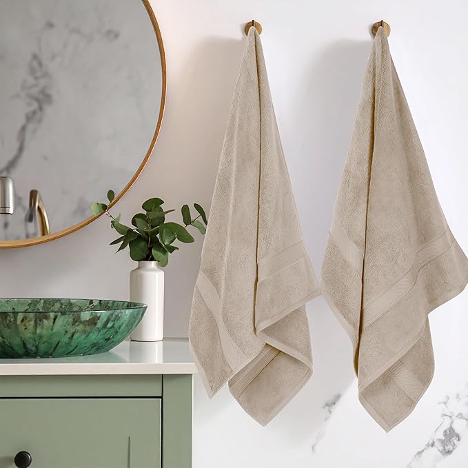 Superior Egyptian Cotton Pile Bath Towel Set of 2, Ultra Soft Luxury Towels, Thick Plush Essentials, Absorbent Heavyweight, Guest Bath, Hotel, Spa, Home Bathroom, Shower Basics, Stone