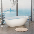 Abruzzo 63" Freestanding Solid Surface Bathtub - Engineered Stone Resin Soaking Tub with Overflow & Pop-Up Drain, cUPC Certified Glossy White, 74-Gallon Capacity Oval Tub for Modern Bathrooms