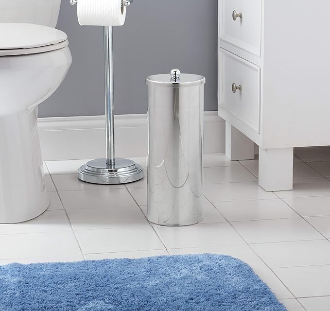 Zenna Home Toilet Paper Holder Stand, Enclosed Toilet Paper Storage Holds 3 TP Rolls, Rust Resistant Bath Tissue Holder with Lid, Stainless Steel (Pack of 2)