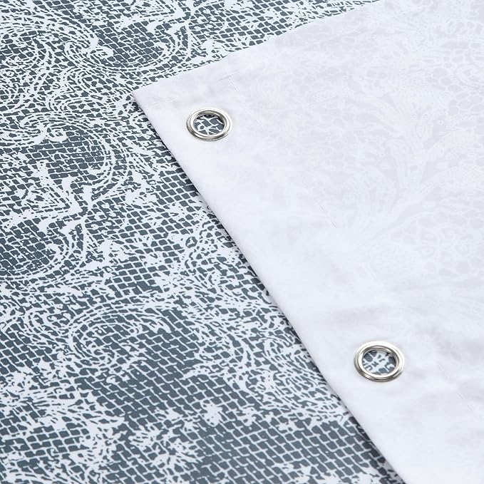 78 Inch Long Shower Curtain - Chantilly Lace Design, Heavyweight Polyester, Dark Gray to White Ombre, 72" W x 78" H