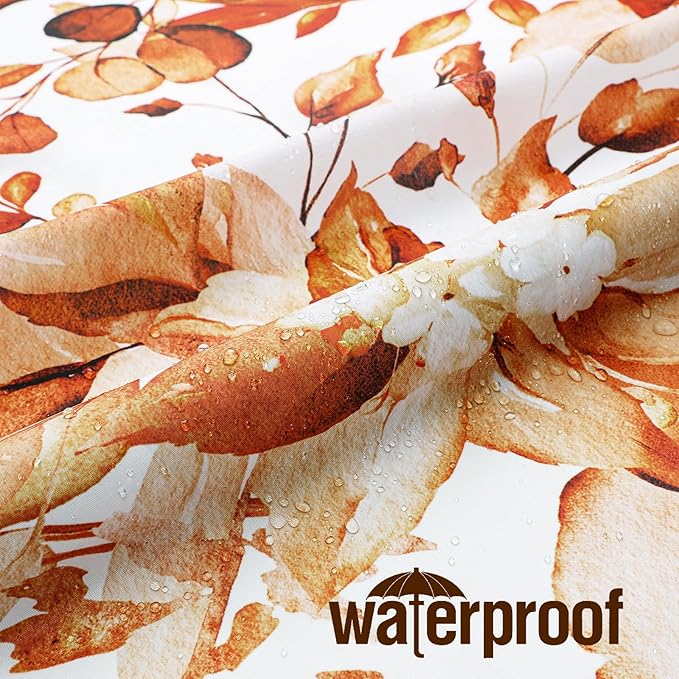 Gibelle Extra Long Shower Curtain 72 x 84, Orange Floral Shower Curtain for Bathroom, Fall Watercolor Plant Eucalyptus Leaves Fabric Shower Curtain Set