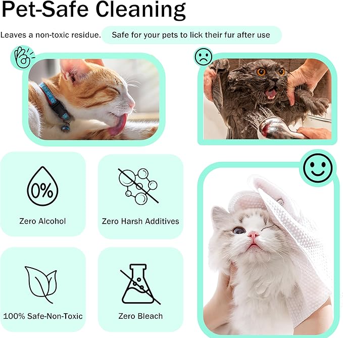 Dog Wipes Cleaning Deodorizing & Washing Gloves for Pets,Glove Wipes Pro for Dogs & Cats with Coconut Oil, Extra-Thick,Lick-Safe for Paws,Eyes,Ears&Body,Rinse-Free Waterless Bath, 3Pack,18PCS