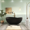 63" Premium Solid Surface Freestanding Bathtub, Contemporary Design Stand Alone Stone Resin Tub with Overflow and Pop-up Drain, Matte Black