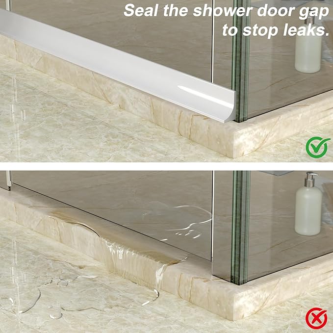 67" Shower Threshold Water Dam Silicone Shower Water Guard Collapsible Shower Door Bottom Seal Shower Splash Guard for Wet and Dry Separation