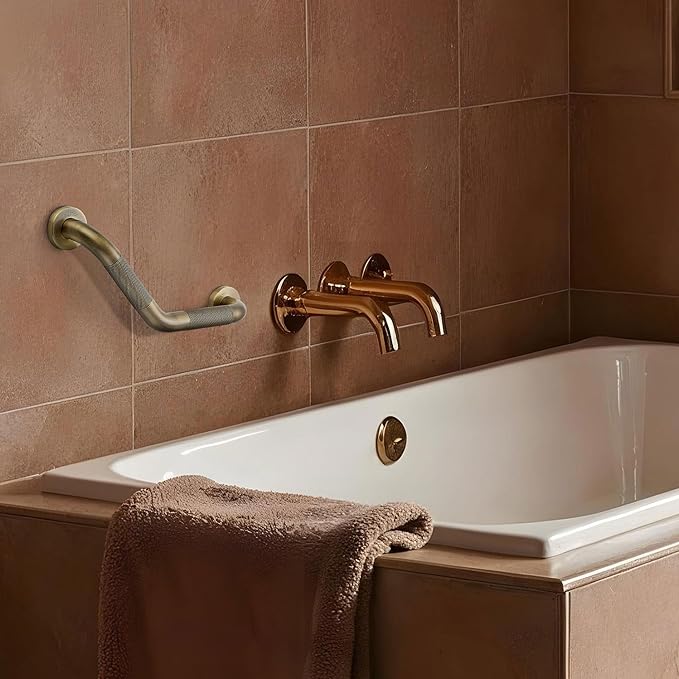 Grab Bars for Bathtubs and Showers- 1-1/4 x 16 Angled Shower Grab Bar for Seniors Knurled Stainless Steel Handicap Grab Bars for Wall (Antique Bronze, 1 Pack)