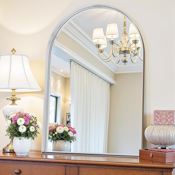 Arched Mirror 22"x30", Bathroom Mirror, Wall Mounted Vanity Mirror with Arch Metal Frame for Bathroom, Over Sink, Bedroom, Living Room, Deep Frame, Silver