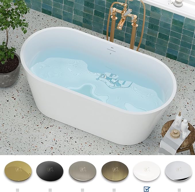 FerdY 59" Shangri-La Elite, Acrylic Freestanding Bathtub, Modern & Contemporary Design Soaking Tub with Polished White Pop-Up Drain and Minimalist Design Overflow, Glossy White, cUPC Certified