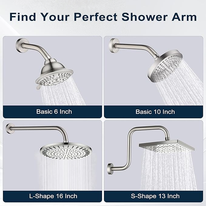 BRIGHT SHOWERS 13 Inch Shower Head Extension Arm with Flange S Shaped High Rise Extender, Long Stainless Steel Rainfall Shower Head Pipe Arm, Brushed Nickel