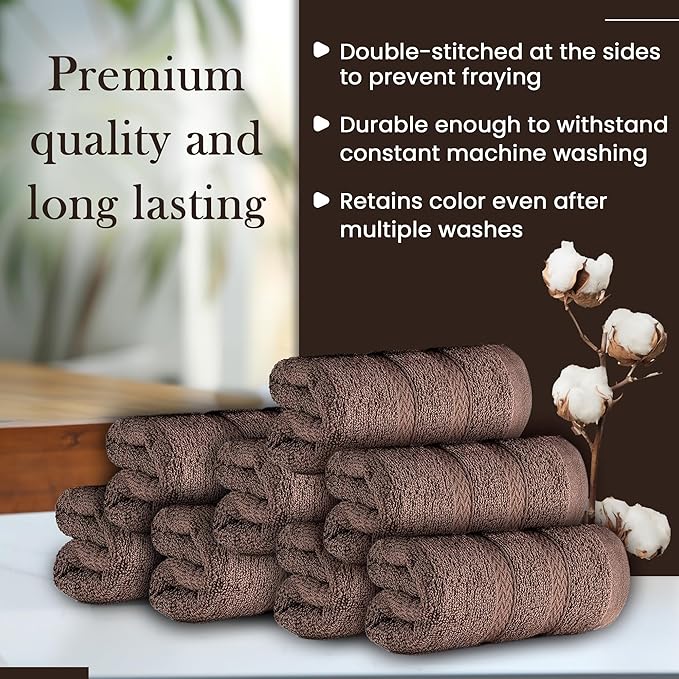 HALLEY Turkish 8 Pack Premium Washcloths (8 Pieces) 650 GSM Highly Absorbent Super Soft 100% Cotton - 8 Washcloths (Brown)