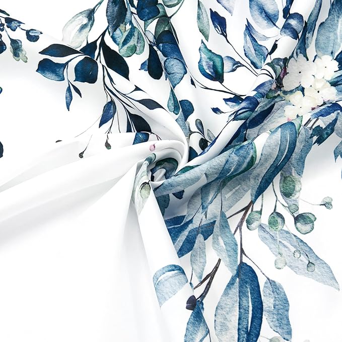 Gibelle Small Stall Shower Curtain 36 x 72, Narrow Blue Floral Shower Curtain for Bathroom, Watercolor Plant Eucalyptus Leaves Fabric Shower Curtain Set