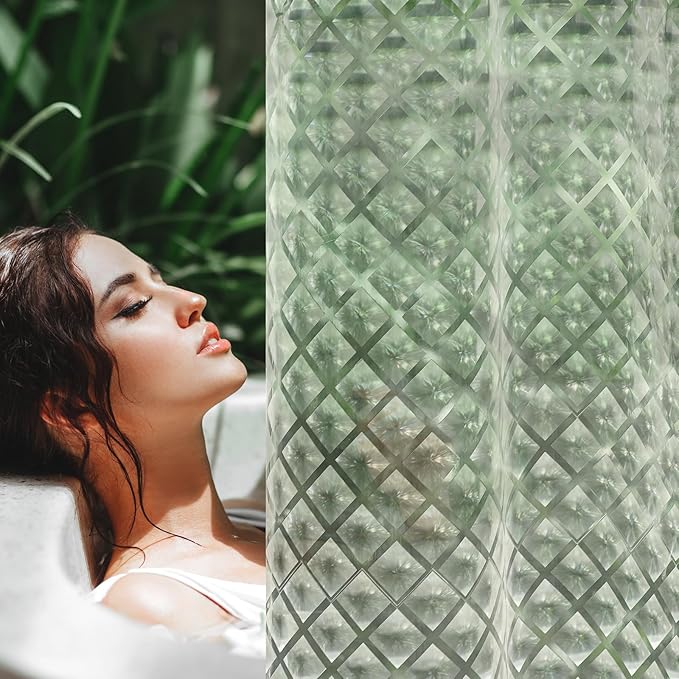 UFRIDAY 75 inch Long Plastic Clear Shower Curtain Liner,Waterproof Shower Liner Transparent 3D Water Cube Bath Curtain 72x75 inches See Through Shower Curtains Liner Clear with 3 Strong Magnets